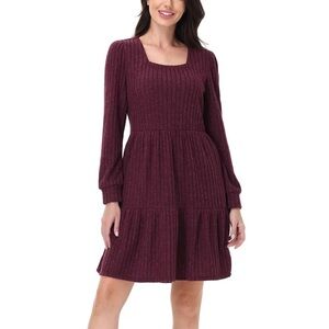 Frye Women's Ribbed Tiered Long Sleeve Dress, Heather Dark Red, Sz Small, NWT
